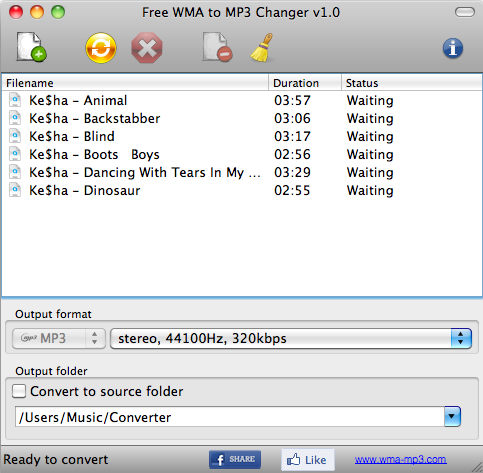 Free WMA to MP3 Changer MAC Screenshot