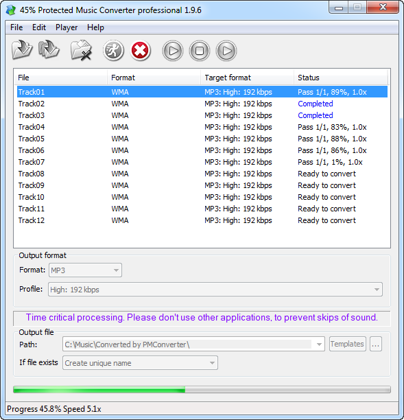 Converting WMA to MP3 with Protected Music Converter