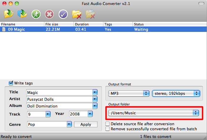 Select folder for converted MP3 files