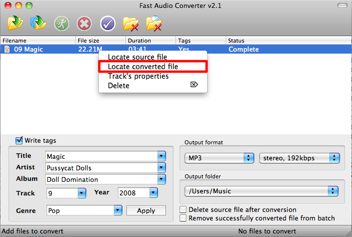 Select folder for converted MP3 files