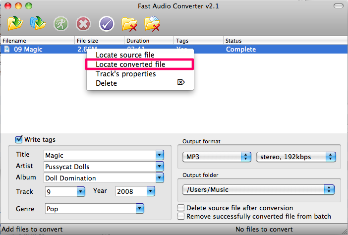 Select folder for converted MP3 files
