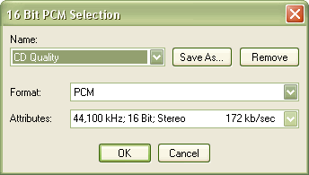 Settings of WAV audio format