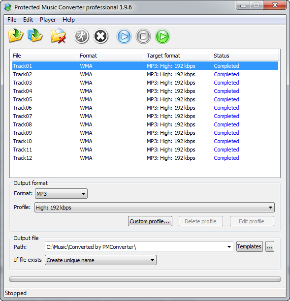 Conversion of WMA to MP3 completed